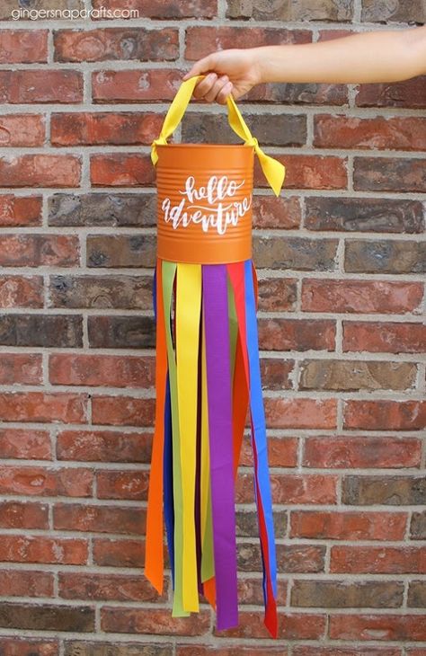 Tin Can Windsocks, Diy Wind Sock, Diy Windsock, Diy Art For Kids, Formula Can Crafts, Ribbon Tutorial, Art For Kids Room, Ribbon Projects, Tin Can Art