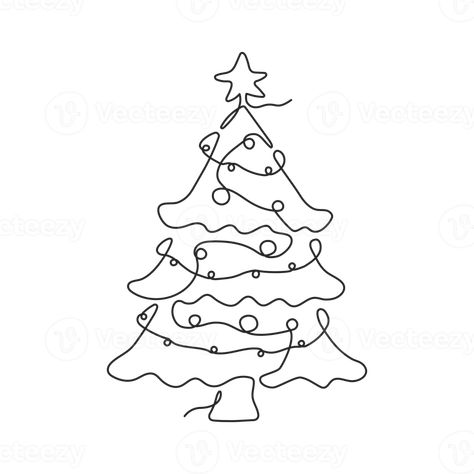 Drawing Decoration Ideas, Christmas Garland Drawing, Drawing Of Christmas Tree, Drawing Of Christmas, Drawn Christmas Tree, Hand Drawn Christmas, Star Garland, Background Drawing, One Line Drawing