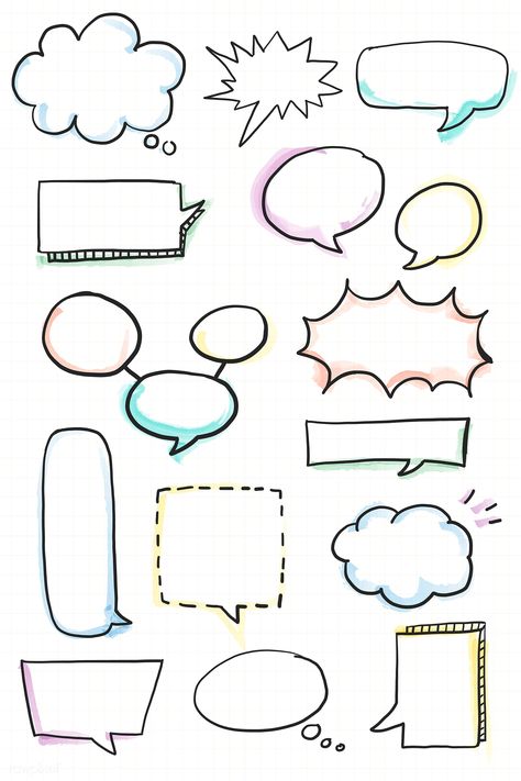 Hand drawn speech bubble doodle element vector set | premium image by rawpixel.com / busbus Bubble Writing Ideas, Bubble Journal Ideas, Bolt Journal Ideas, Notes Doodle Ideas, Good Note Stickers, Bubble Doodles, Box Doodle, Bubble Doodle, Bolt Journal