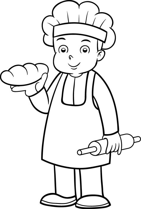 Download or print this amazing coloring page: Baker #6 (Jobs) – Printable coloring pages Community Helpers Theme, Preschool Coloring Pages, Rainbow Canvas, Kids Coloring Book, Kids Clipart, Art Drawings For Kids, Free Printable Coloring, Pope Francis, Free Printable Coloring Pages