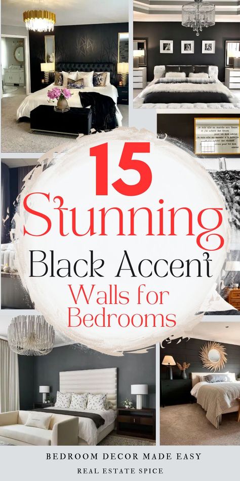 15 BEST Black Accent Wall Bedrooms and Design Tips. These stunning black accent wall bedrooms show how much black can dramatically change a bedroom. See design styles and decor ideas for any taste! via @https://www.pinterest.com/realestatespice/_created/ Black Accent Wall Living Room, Black Accent Wall, Black Walls Bedroom, Fall Bedroom Ideas, Tv Feature Wall, Living Room Design Styles, Black Feature Wall, Black Accent Walls, Bedroom Sanctuary