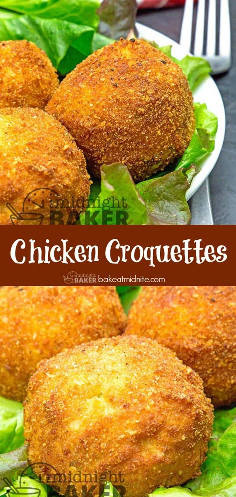 You can't get more retro than chicken croquettes. Use your leftover chicken or turkey in this signature comfort food. Leftover Chicken Patties, Chicken Croquettes Easy, Chicken Fritters With Canned Chicken, Easy Chicken Comfort Food Recipes, What To Do With Leftover Chicken, Baked Croquettes, Baked Chicken Croquettes, Chicken Coquette, Leftover Chicken Recipes Healthy