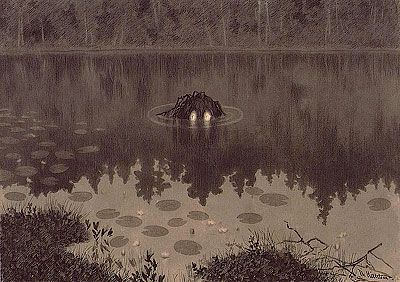 Nakken, by Theodor Kittelsen, arguably the greatest artist of Norvegian folklore (died 1914)... Theodore Kittelsen, Diy Frames, Norse Mythology, Scrap Wood, Clothespins, Garlic Bread, Featured Artist, Dark Art, Black Metal