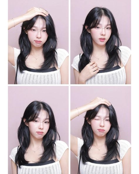 Korean Layered Curtain Bangs, Korean Haircut Women Long, Haircuts For Side Parts, Oval Face Haircut, Haircuts Layers, Hair Korean Style, Haircuts For Oval Faces, Hairstyle Korean, Korean Long Hair