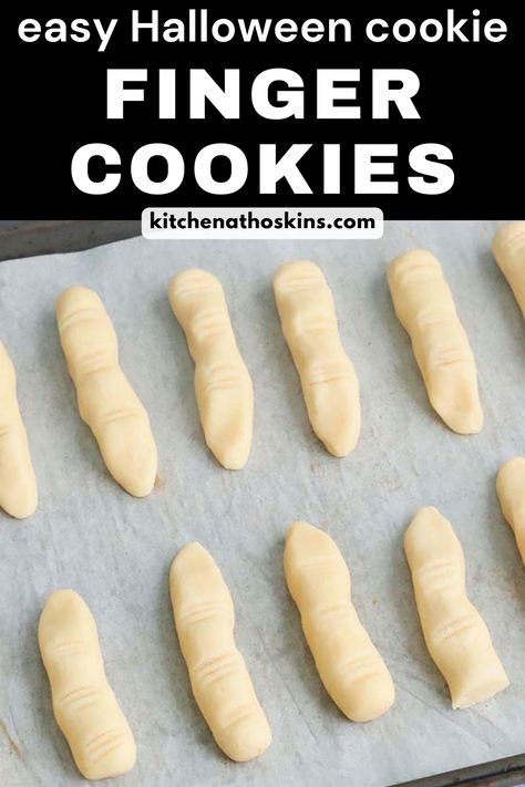 Halloween Finger Cookies are an easy eggless shortbread recipe shaped into fingers and mummified! Perfect homemade Halloween baking recipe for kids. Halloween Finger Cookies, Oatmeal Shortbread, Best Homemade Cookies, Shortbread Cookie Recipes, Holiday Cookies Recipes, Fun Halloween Food Ideas, Halloween Baking Recipes, Easy Shortbread Cookies, Easy Halloween Cookies Recipes