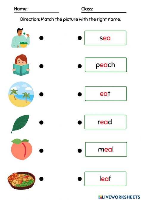 Ea Words, Words Worksheet, English Worksheets For Kindergarten, Long E, Long Vowel, Long Vowels, Word Online, English Worksheets, School Subjects