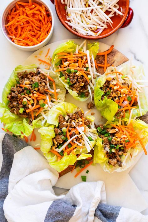 Asian Turkey Lettuce Wraps Asian Turkey Lettuce Wraps, Turkey Lettuce Wraps, Lettuce Wrap Recipes, Low Carb Appetizers, Lettuce Wraps, Wrap Recipes, Homemade Sauce, Lettuce, Savoury Food