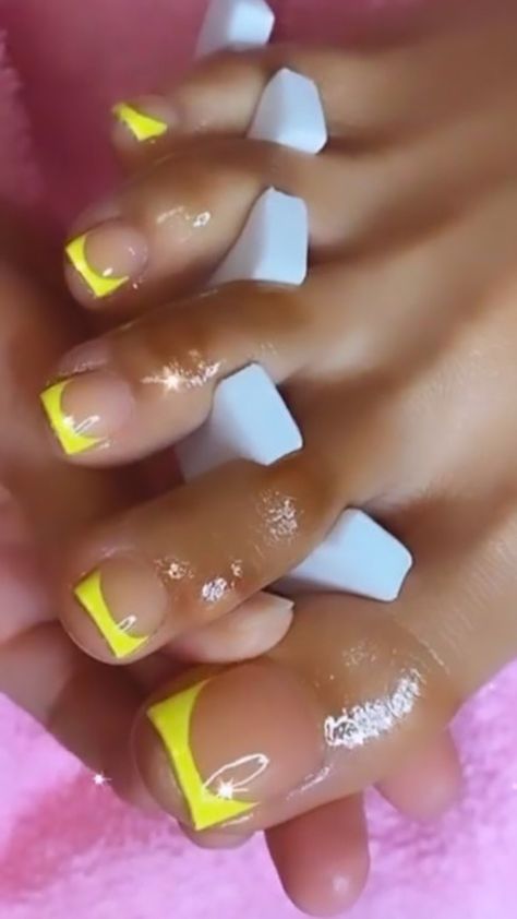 Orange French Tip Toes, Red French Tip Toe Nails, Pink Acrylic Toe Nails, Yellow Toe Nail Designs, Acrylic Toes Black Women, Acrylic Toes Ideas, Cute Acrylic Toes, Yellow Acrylic Nails, Toes Ideas