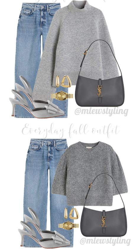 Everyday fall outfit idea Gray Handbag Outfit, Gray Shoes Women Outfit, Gray Purse Outfit, Grey Autumn Outfit, Charcoal Sweater Outfit, Grey Sweater Outfit Women, Grey Handbag Outfit, Gray Bag Outfit, Grey Purse Outfit