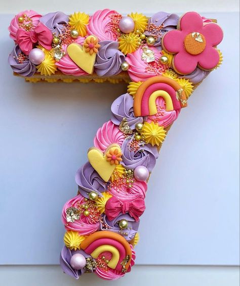 Groovy Number Cake, 5 Shaped Cake, Number 7 Cake Design, 7 Shaped Birthday Cake, 7 Is A Vibe Birthday Cake, Number 7 Cake Girl, Number 7 Cupcake Cake, Number Seven Cake, 7 Year Birthday Cake