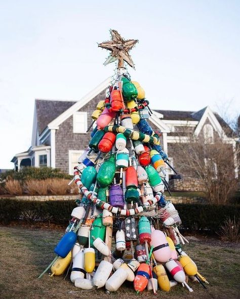 East Coast Christmas, Maine Christmas, Nantucket Aesthetic, Buoy Decor, Christmas Retail, Cape Cod Photography, Christmas Eve Eve, Summer Traditions, Coastal Christmas Tree