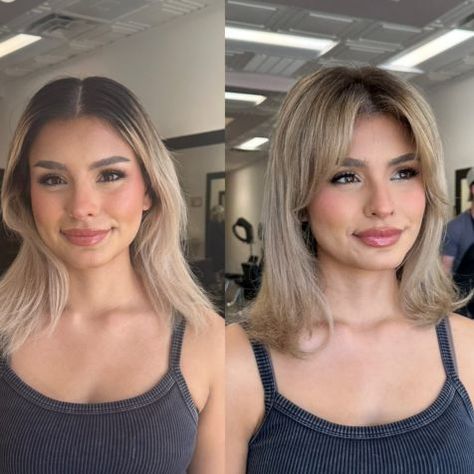 Flipped Hair and Curtain Bangs Wispy Bangs Square Face Shape, Curtain Bangs For Square Face, Curtain Bangs Square Face, Bangs For Square Face, Flipped Hair, Hairstyles For Square Faces, Growing Out Bangs, Bangs Wavy Hair, Strong Jawline