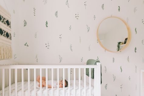 undefined Luxury Baby Crib, Nature Themed Nursery, Nature Nursery, Organic Crib Sheets, Kindergarten Wallpaper, Sage Green Wallpaper, Natural Nursery, Sage Green Bedroom, Baby Room Neutral