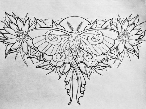 Lunar Moth Tattoo, Moth Tattoo Design, Moth Design, Throat Tattoo, Tattoo Flowers, Chest Tattoos For Women, Chest Piece Tattoos, Moth Tattoo, Tattoo Design Book