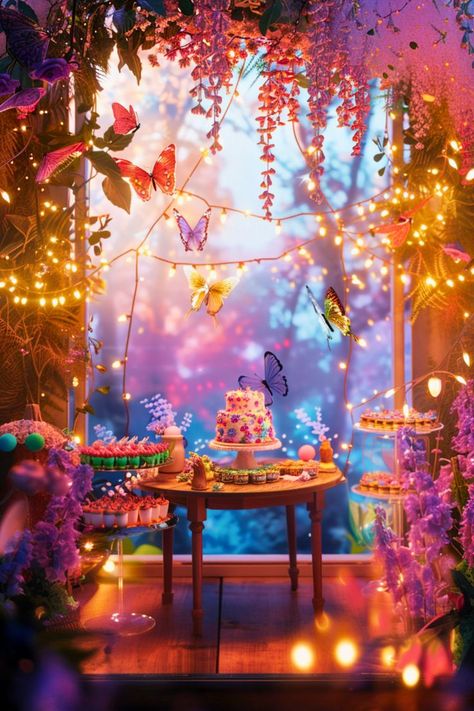 How about creating a magical butterfly garden for your birthday? A boho backdrop with fluttering butterflies, blooming flowers, and fairy lights is an enchanting wonderland. It’s perfect for nature lovers and adds a soft, dreamy vibe to your celebration. I can’t get over how beautiful and unique it looks. Start planning your own butterfly-inspired boho setup today! Garden Backdrop Birthday, Birthday Backdrop Ideas, Garden Backdrop, Magical Butterfly, Boho Backdrop, Garden Backdrops, Fluttering Butterflies, Backdrop Birthday, Backdrop Ideas