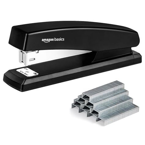 Limited-time deal: Amazon Basics Stapler with 1000 Staples, Office Stapler, 25 Sheet Capacity, Non-Slip, Black Study Supplies, Label Maker Machine, Wall Storage Shelves, Staple Remover, Staplers, Black Desktop, Green Vans, Hanger Organizer, Rustic Wood Walls