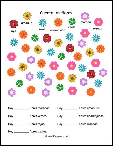 Flower Activities, Numbers In Spanish, Colors In Spanish, Spanish Books For Kids, Spanish For Kids, Spanish Reading Comprehension, Preschool Spanish, Spanish Numbers, Spanish Classroom Activities