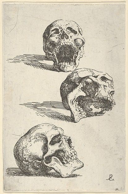 Salvator Rosa (Italian, 1615–1673). Three Human Skulls - Study for “Democritus in Meditation”, 1662. The Metropolitan Museum of Art, New York. The Elisha Whittelsey Collection, The Elisha Whittelsey Fund, 1953 (53.509.5). Salvator Rosa, Human Skull, Caravaggio, Chiaroscuro, Anatomy Art, Skull Art, Vintage Wall, Vintage Wall Art, Metropolitan Museum Of Art