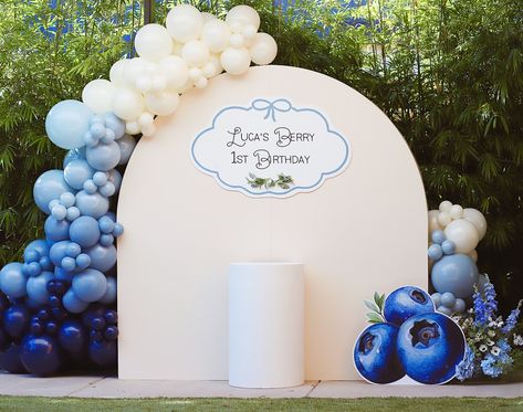 ATX Event Styling | Madina | Celebrate a first birthday with a blueberry theme, filled with soft blues and berry-inspired decor for a sweet and memorable day 🫐🍃 | Instagram Blueberry Balloon Arch, Blueberry Baby Shower Theme, Blueberry Birthday Party, Blueberry First Birthday, Decor For Birthday, Baby On The Way, Balloon Arch, Event Styling, Baby Shower Games