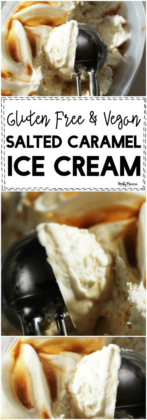 This recipe for vegan and gluten-free salted caramel ice cream is so EASY! I love it! Dairy Free Salted Caramel Ice Cream, Low Cal Ice Cream, Lactose Free Ice Cream, Vegan Salted Caramel, Paleo Ice Cream, Vegan Ice Cream Recipe, Salted Caramel Ice Cream, Vegan Caramel, Caramel Ice Cream