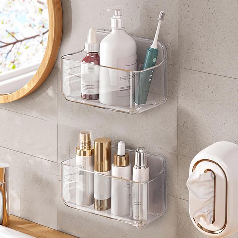 PRICES MAY VARY. 2pc Strong And Durable Clear Shelf：This Adhesive acrylic bathroom shelves has a Strong Plastic Construction and 6.3*2.6*4.7（Both the same）inch size that Holds up to 11 Pounds and Stands Up to Daily Use;Adhesive Floating Shelves can Peel and Stick to Most Surfaces, Including Metal, Mirrors, Glass, Tile,Fiberglass,Wood And So On,Not Easy To Fall Off After Long-Term use Practical Shower Caddies Organizer：This Acrylic Wall Shelf can Maximize Storage Space And Is Extremely Practical, Cabinet Door Organizer, Acrylic Wall Shelf, Acrylic Shelf, Shower Storage, Shower Organization, Plastic Shelves, Door Organizer, Shower Shelves, Shower Caddy