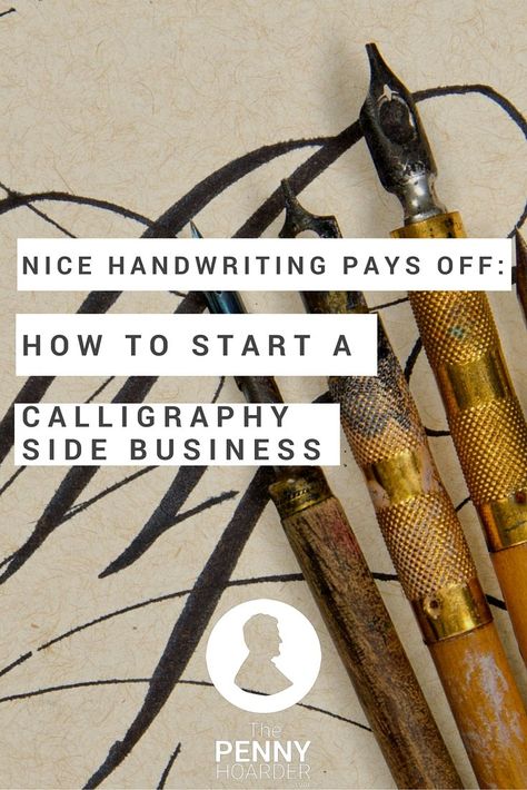 Earn more than compliments from your great handwriting. Turn that perfect penmanship into a fun side hustle as a calligrapher. Curious? Learn how to start your own calligraphy business creating hand-lettered designs for weddings, showers and other celebrations. - The Penny Hoarder http://www.thepennyhoarder.com/calligraphy-side-job/ Great Handwriting, Hand Lettering Business, Fancy Handwriting, Calligraphy Business, The Penny Hoarder, Fancy Writing, Handwriting Analysis, A Calligraphy, Learn Calligraphy