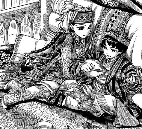 Amir and Karluk from Kaoru Mori's "A Bride's Story". If you haven't read it yet, read it now! It's gorgeous artwork and an enchanting culture with captivating characters. Also, I got my dad to love the first three volumes of it out so far. My mom got into Mori-sensei's other book, Emma, so I really belive Mori-Sensei is one of the best mangaka out there. A Brides Story, Kaoru Mori, Victorian Anime, Otaku Art, Amazing Artwork, Good Manga, Manga Pages, Guest Post, Manga Comics