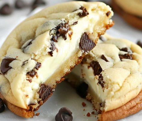 Chocolate Chip Cheesecake Cookies – Chloe foods Cream Cheese Brownie Cookies, Cheesecake Stuffed Chocolate Chip Cookie, Chocolate Chip Cheesecake Cookies, Easy Desserts To Impress, Chocolate Chip Cheesecake Cookies Recipe, Cake Recipe Strawberry, Chocolate Cake With Chocolate Frosting, The Best Chocolate Cake Recipe, Dessert Bars Recipes Easy