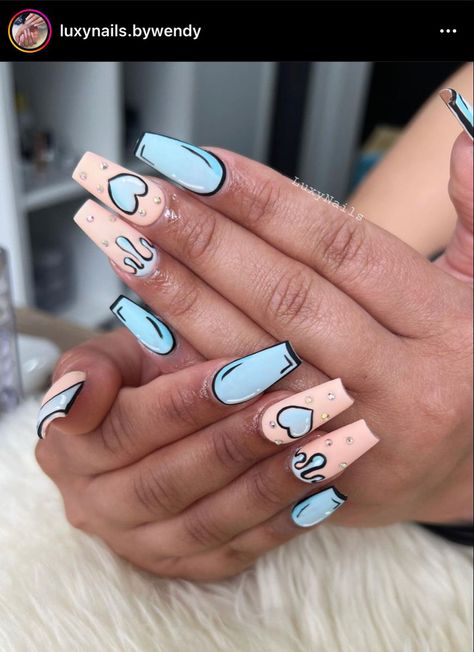 Pop art nails ideas Comic Nails Short, Comic Nail Art Design, Blue Pop Art Nails, Graffiti Art Nails, Short Pop Art Nails, Comic Art Nails Design, Pop Art Acrylic Nails, Short Cartoon Nails, Pop Art Nails Designs Simple