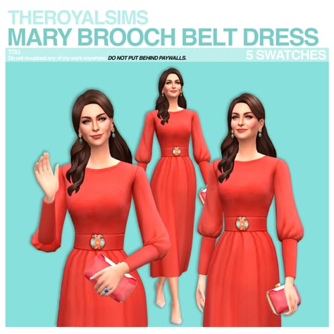 THEROYALSIMS MARY BROOCH BELT DRESS | Patreon Sims 4 Kate Middleton Cc, Sims 4 Coronation, Sims 4 Maxis Match Royal Cc, Sims 4 Royal Hair, The Sims 4 Royalty Mod, Sims 4 Royal Clothes, Sims Royal Cc, The Sims 4 Royal Cc, Sims 4 Royal Cc Clothes