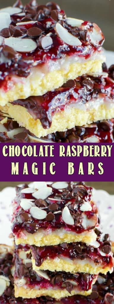 Chocolate Raspberry Magic Bars Desert Bars, Magic Bars Recipe, Magic Cookie Bar Recipe, Cake Raspberry, Magic Chocolate, Bars Cookies, Recipes Using Cake Mix, Allergy Recipes, Dessert Breads