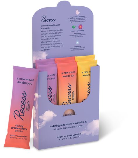 6ct stick pack sampler | Recess Skin Care Sample Packaging, Stick Sachet Packaging Design, Product Sample Packaging Ideas, Sachet Packaging Design, Sachet Design, Purple Packaging, Pr Boxes, Skincare Package, Supplements Packaging