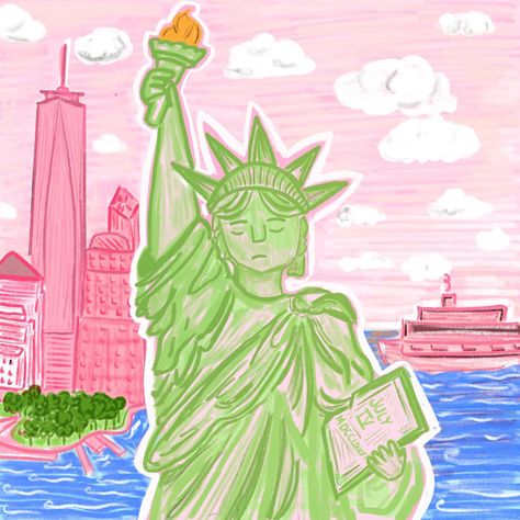 Nyc Drawing, Places And Spaces, Nyc Landmarks, Landmark Poster, The Carlyle, Pink Prints, Ice Cream Sundaes, Pink Images, Summer Illustration