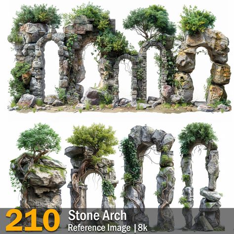 Stone Arch | Reference Images | 8K,  on ArtStation at https://www.artstation.com/artwork/obnxwq Intertwined Trees, Waterfall Castle, Creepy Tree, Ocean Plants, Stone Archway, Haunted Tree, Hanging Rock, Tree Door, Game Designer