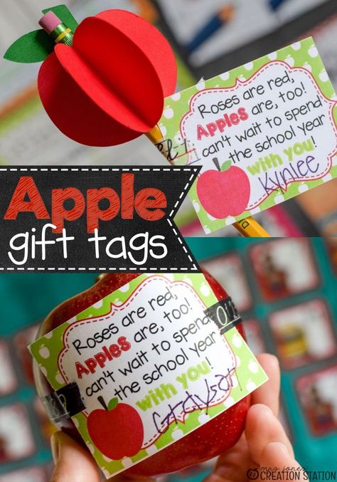 FREE Apple Teacher Gift Tags Fall Teacher Gifts, Apple Classroom, Apple Teacher Gifts, Teacher Gift Baskets, Apple Teacher, Back To School Gifts For Teachers, Teacher Gift Tags, Apple Gifts, Creation Station