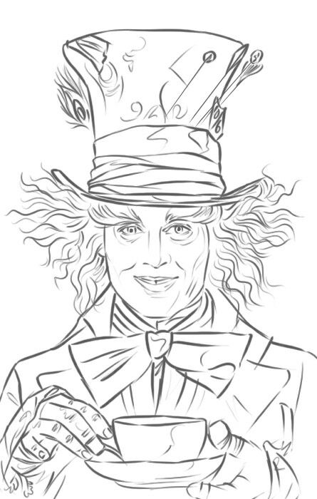 Mad Hatter Johnny Depp, Mad Hatter Drawing, Alice And Wonderland Tattoos, جوني ديب, Alice In Wonderland Drawings, Wonderland Tattoo, Disney Coloring Pages, Disney Drawings, Mad Hatter