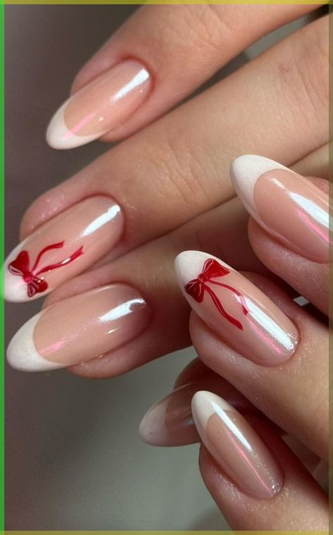 Get inspired by 30  adorable bow nail designs, from cute 3D bow nails to short and sweet styles in pink, red, white, gold, and black. This also includes coquette nails, ribbon nails, short bow nails, french tip bow nails, bow nail art. (📷 hono_nails IG) Cute Nail Inspo Colorful, French Tip Nails On Short Nails, Nail Designs Small Nails, Non Acrylic Nail Designs, Red And Pink Nails French, Nail Ideas For Boyfriend, French With Bow Nails, Bow Fall Nails, Yellow Bow Nails