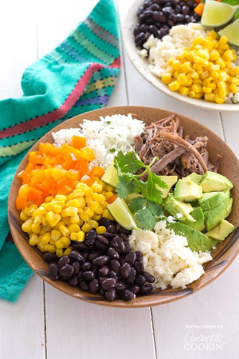 Skip the takeout and try this homemade burrito bowl instead! Layered with cilantro lime rice, beans and cheese, this quick and easy burrito bowl recipe is easily customized to your taste and full of Mexican inspired flavor. Burittos Bowl Recipes, Homemade Burrito Bowl, Bacon Wrapped Smokies, Bowl Recipes Easy, Burrito Bowls Recipe, Bacon Recipe, Burrito Bowls, Cilantro Lime Rice, Bowl Recipes