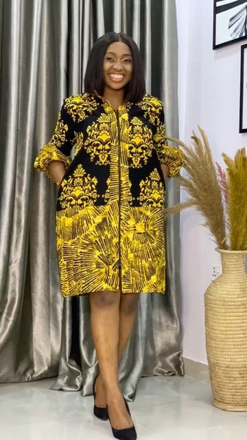 Akara Classic Short Gown, Simple Ankara Short Gown Styles, Kampala Styles, Kitenge Fashion, Ankara Short, Ankara Short Gown Styles, African Fabric Dress, African Print Tops, African Dresses Men