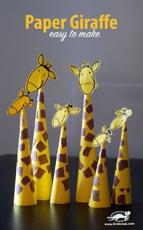 Basteln mit Papier - Tiere basteln - diesmal Giraffen. Paper Giraffe, Giraffe Crafts, Giraffe Party, Animal Crafts For Kids, Safari Party, Paper Crafts For Kids, Childrens Crafts, Fun Crafts For Kids, Paper Roll