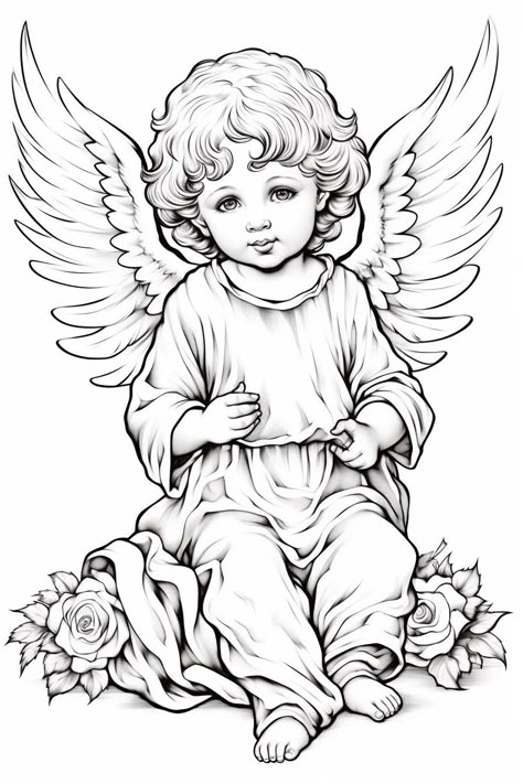 Color The World With Kindness, Angel Baby Drawing, Coloring Sheets For Adults, Baby Angel Tattoo, Creation Coloring Pages, Bujo Art, Colouring Sheets For Adults, Angel Coloring Pages, Free Coloring Pages For Kids