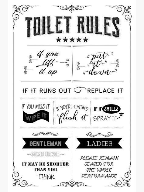 " Toilet rules" Sticker by muharko | Redbubble Wc Sign, Toilet Rules, Rules Poster, Bathroom Rules, Projets Cricut, Restroom Decor, Toilet Sign, Bathroom Prints, Cricut Craft Room