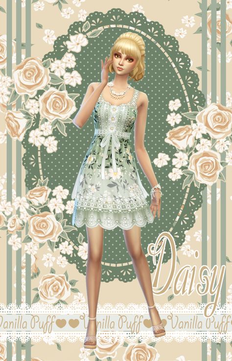 ✿ VANILLA PUFF ✿ Space Buns Hair, Sims 4 Cottage, Cottage Dress, Sims 4 Dresses, On Hiatus, Boater Hat, Baby Makes, Ts4 Cc, Cottage Living