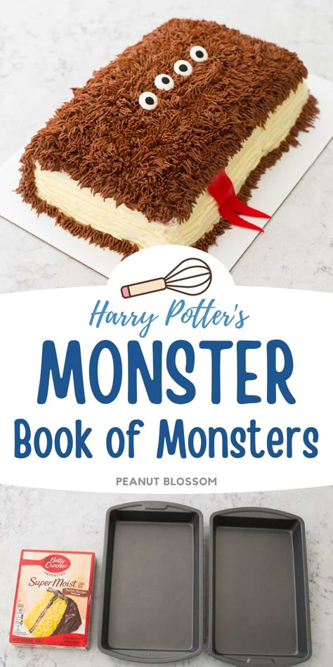 Monster Book of Monsters Cake Harry Potter Book Of Monsters Cake, Harry Potter B Day Cake, Harry Potter Cake Flavors, Monster Book Of Monsters Cake, Harry Potter Desserts Easy, Harry Potter Theme Desserts, Harry Potter Monster Book Cake, Harry Potter Desert Ideas, Harry Potter Birthday Treats