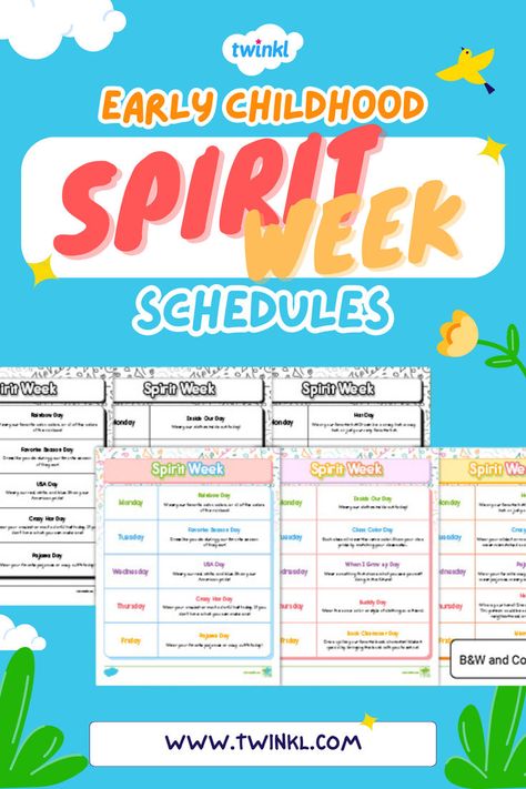 Early Childhood Spirit Week Schedules Spirit Week Ideas Preschool, Spirit Week Ideas, School Spirit Week, School Spirit Days, Spirit Days, Week Schedule, School Community, Preschool Themes, Spirit Week