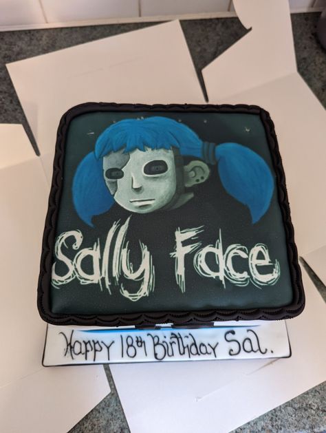 Sally Face 18th birthday cake Sally Face Birthday Party, Sally Face Birthday, Face Birthday Cake, Random Posters, Silly Face, Sally Face Game, 18th Birthday Cake, Sally Face, Silly Faces