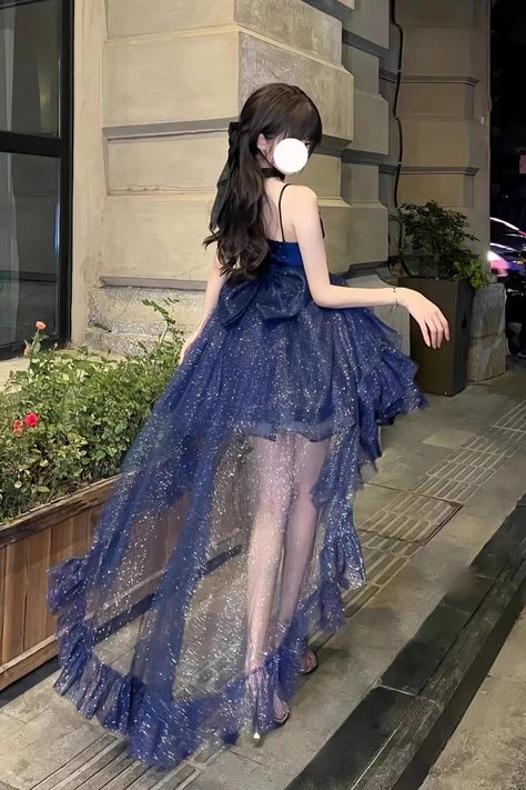 Blue Shining Bowknot Irregular Sweet Princess Gorgeous Lolita Jsk Dre – LolitaInside Fake Dp, Blue Color Dress, Gown Neckline, Patchwork Dresses, Mini Gown, Blue Colour Dress, Punk Dress, Office Dresses For Women, Dress Drawing