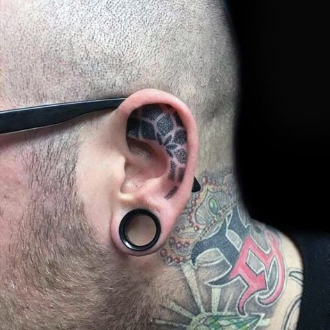 Mens Floral Dotwork Inner Ear Tatoos Mens Ear Tattoo Ideas, Ear Tatoos Man, Inner Ear Tattoo Men, Inner Ear Tattoos For Men, Men’s Ear Tattoo, Mens Ear Tattoo, Men Ear Tattoo, Ear Tattoo Men, Ear Tattoos For Men