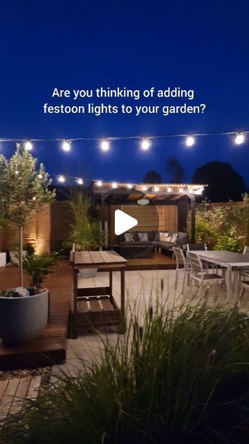 Kate Ward on Instagram: "Are you thinking of adding festoon lights to your outdoor space this year? Here's how we hung ours! 💡 

We wanted our festoon lights to be a permanent feature in the patio, so we hung them using festoon poles and brackets on the pergola and brick wall. We have an outdoor power source, so we were able to plug them straight in 🔌 

A support wire takes the pressure off the cable and helps to maintain the tension and prevent sagging. You can use hooks to connect the cable to the support wire, but we used cable ties. 

Hope you find this useful! 

#festoon #festoonlights #patio #gardenlights #decking #pergola #gardenideas #gardendecor" Outdoor Festoon Lighting, Festoon Lights Pergola, Festoon Lights Backyard, Garden Chandelier Ideas, Festoon Pole, Festoon Lighting Garden, Decking Pergola, Bbq Gazebo, Backyard Table