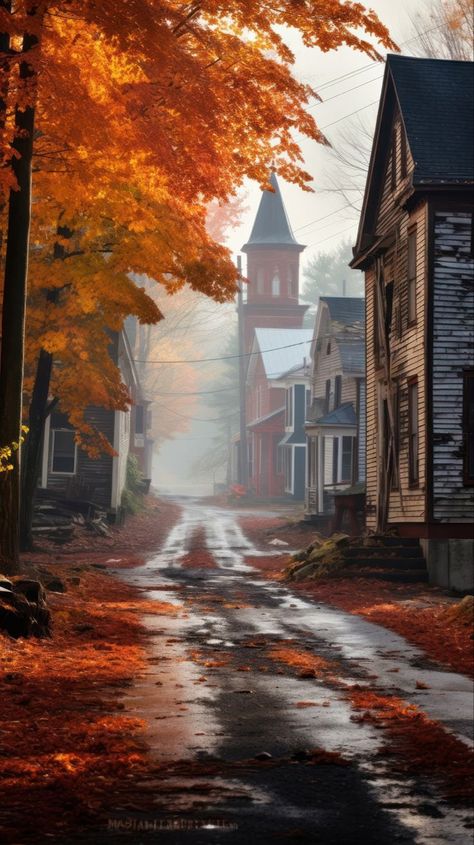 Autumn Vermont, Autumn In Vermont, Vermont Autumn, Autumn Hill, American Town, American Village, Halloween Artwork, Love Rain, Autumn Scenery